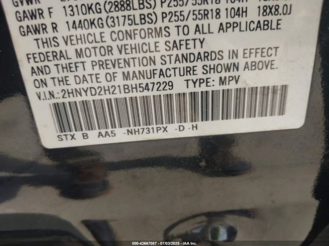 2011 ACURA MDX 2HNYD2H21BH547229 Photo 8