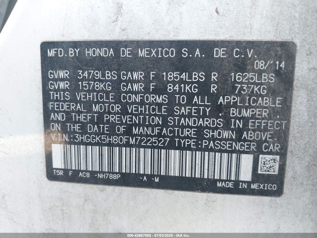 3HGGK5H80FM722527 Honda l15b1