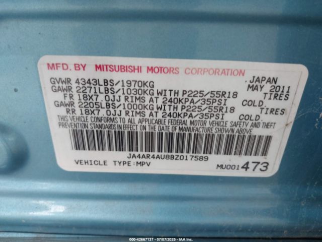 2011 MITSUBISHI OUTLANDER SPORT JA4AR4AU8BZ017589 Photo 8