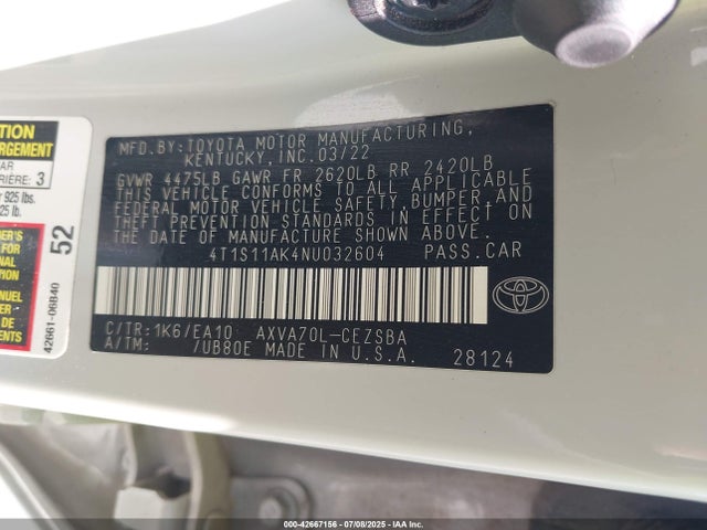 4T1S11AK4NU032604 Toyota a25a-fks