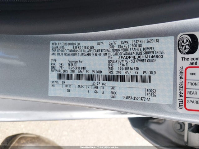 3FADP4EJ6HM146603 Ford 1.6l ti-vct premium fuel