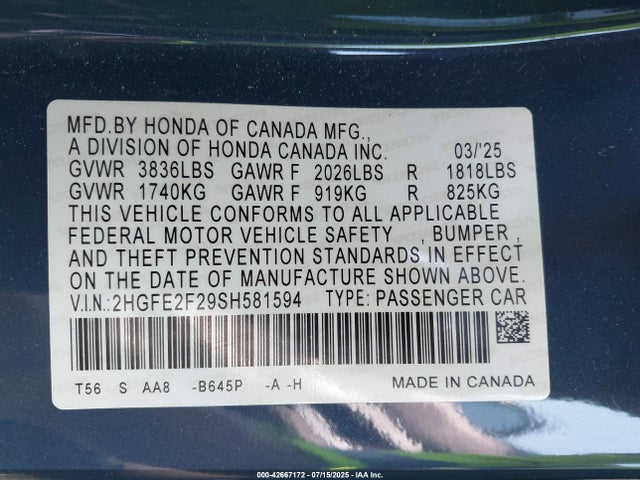 2HGFE2F29SH581594 Honda k20c9