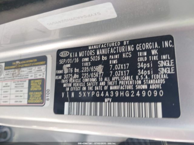 2017 KIA SORENTO 5XYPG4A39HG249090 Photo 8