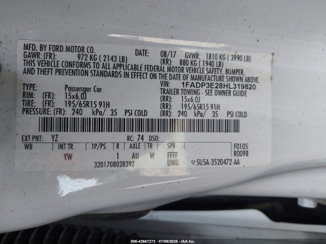 Ford 2.0l gdi 2017 1FADP3E28HL319820 Image 9