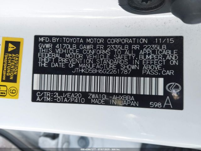 2016 LEXUS CT 200H JTHKD5BH6G2261787 Photo 8