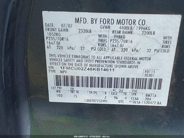 2008 FORD ESCAPE 1FMCU02Z48KB14611 Photo 8