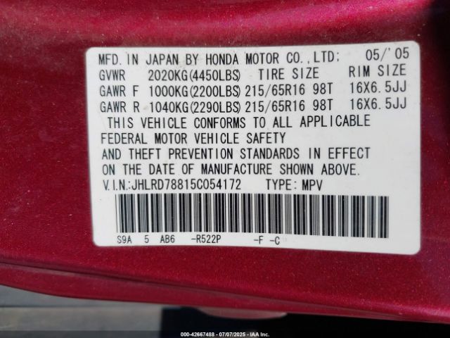 2005 HONDA CR-V JHLRD78815C054172 Photo 8