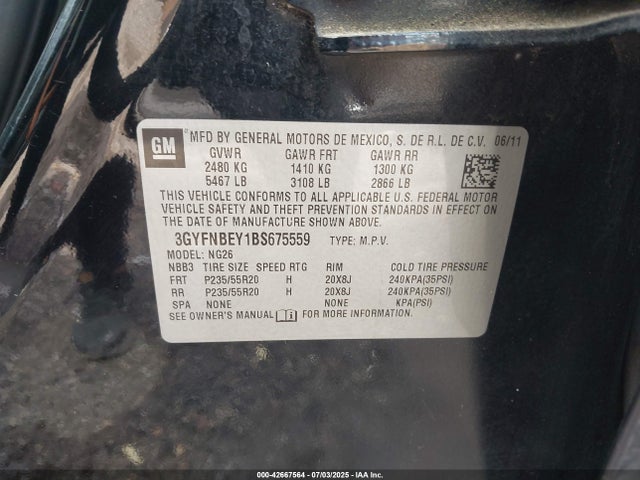 2011 CADILLAC SRX 3GYFNBEY1BS675559 Photo 8