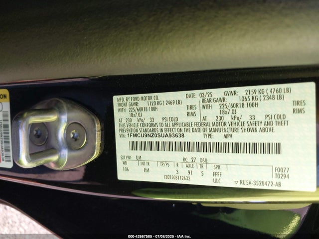1FMCU9NZ0SUA93638 Ford dura d4 ivct atk