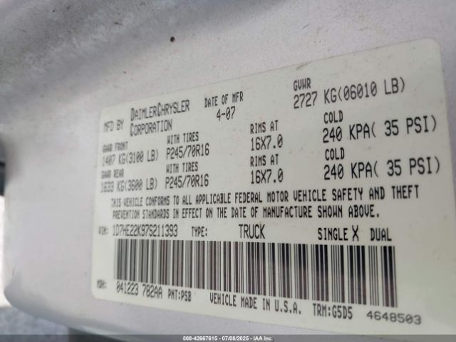 2007 DODGE DAKOTA 1D7HE22K97S211393 Photo 8