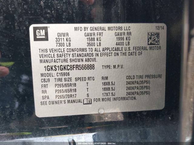 2015 GMC YUKON XL 1500 1GKS1GKC8FR566888 Photo 8