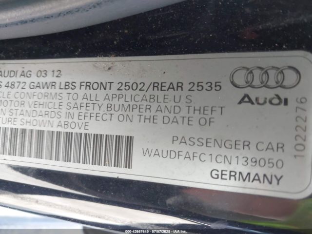 2012 AUDI A6 WAUDFAFC1CN139050 Photo 8