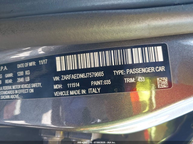 Alfa Romeo giulia (952) 2018 ZARFAEDN6J7579665 Image 9