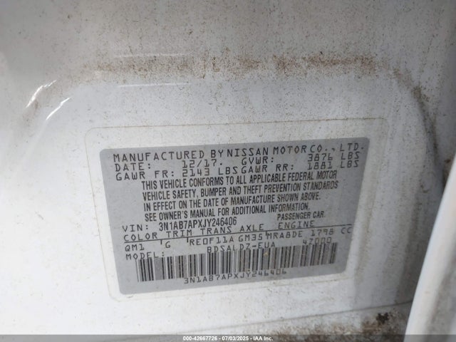 3N1AB7APXJY246406 Nissan Sentra
