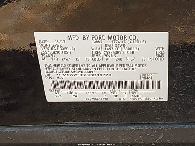 1FM5K7F83HGD19770 Ford 3.5l ti-vct