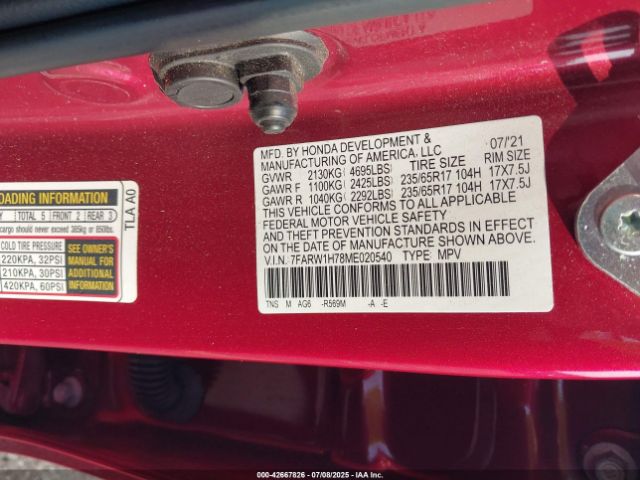 2021 HONDA CR-V 7FARW1H78ME020540 Photo 8