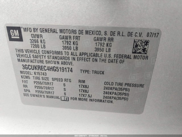 3GCUKREC4HG519174 Chevrolet l83 - sidi: spark ignited direct injection, vvt: variable valve timing, afm, e85 max, alum