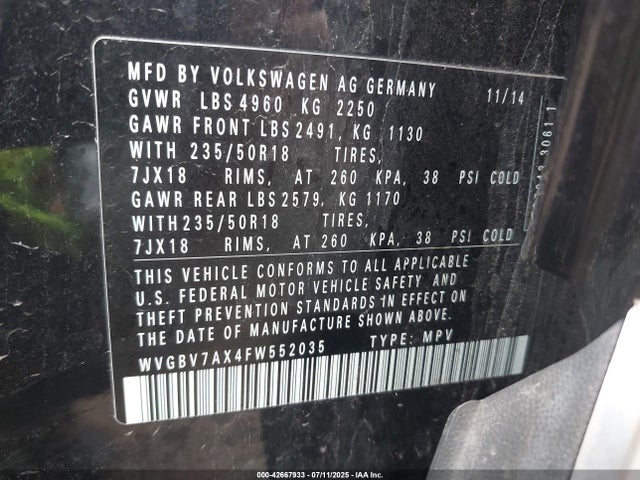 WVGBV7AX4FW552035 Volkswagen 2015