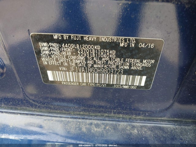 JF1VA1B60H9803723 Subaru dib