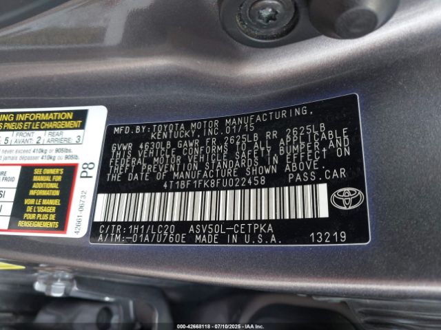 2015 TOYOTA CAMRY 4T1BF1FK8FU022458 Photo 8