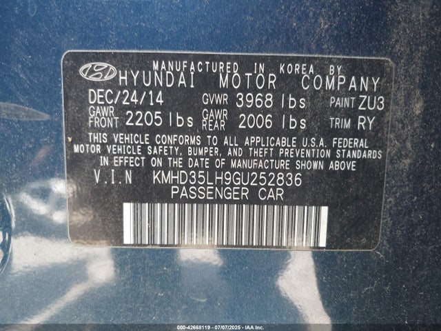 KMHD35LH9GU252836 Hyundai dohc gdi nu