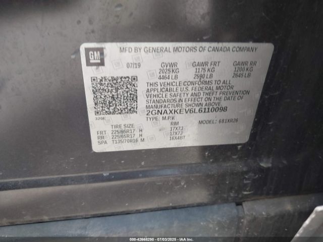 2020 CHEVROLET EQUINOX 2GNAXKEV6L6110098 Photo 8