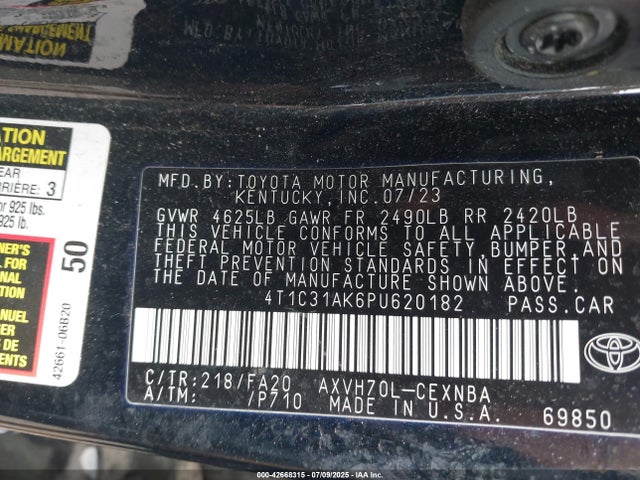 Toyota a25a-fxs, 3nm 2023 4T1C31AK6PU620182 Image 9
