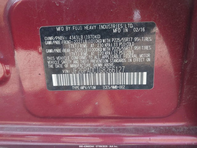 JF2GPADC1G8266127 Subaru naturally aspirated