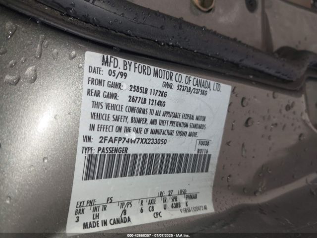 1999 FORD CROWN VICTORIA 2FAFP74W7XX233050 Photo 8