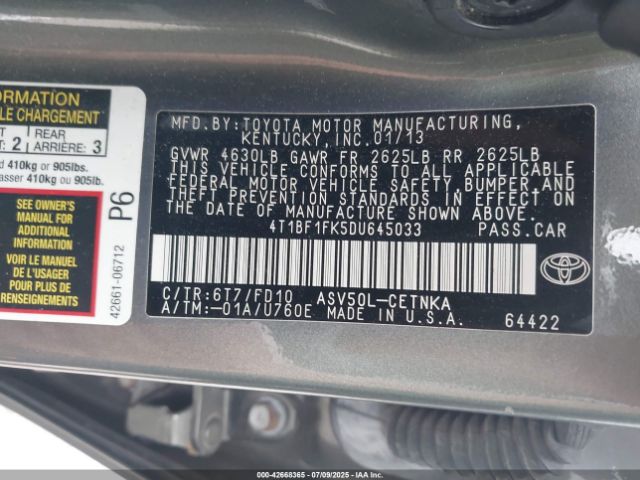 2013 TOYOTA CAMRY 4T1BF1FK5DU645033 Photo 8