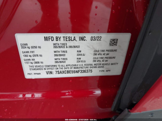 2022 TESLA MODEL X 7SAXCBE59NF336375 Photo 8
