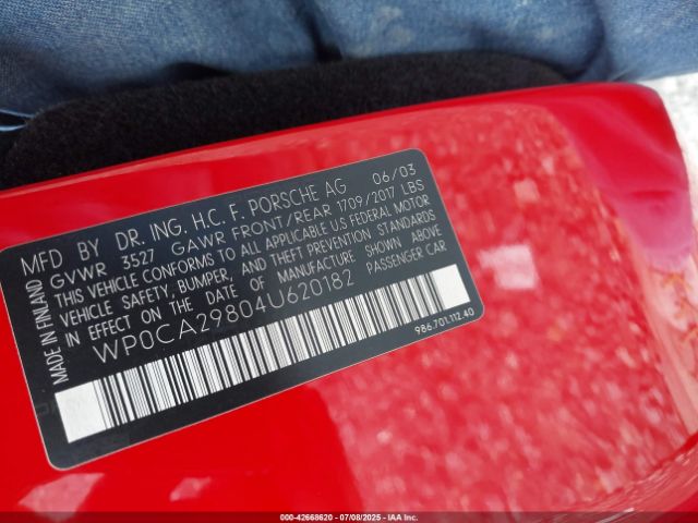 2004 PORSCHE BOXSTER WP0CA29804U620182 Photo 8