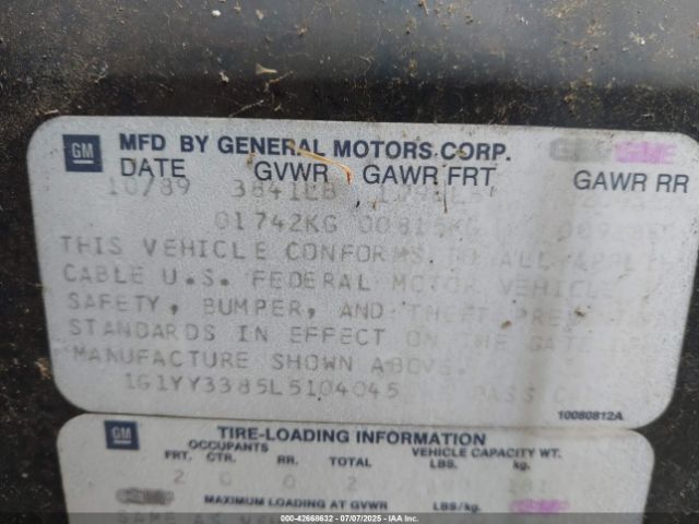 1990 CHEVROLET CORVETTE 1G1YY3385L5104045 Photo 8
