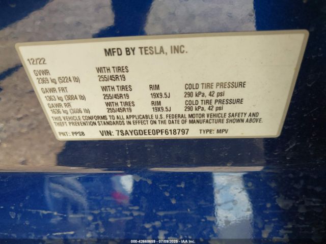 2023 TESLA MODEL Y 7SAYGDEE0PF618797 Photo 8