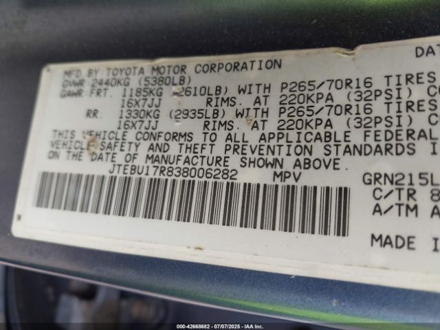 2003 TOYOTA 4RUNNER JTEBU17R838006282 Photo 8