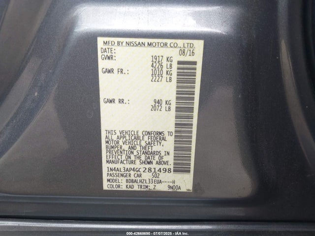 1N4AL3AP4GC281498 Nissan 2016