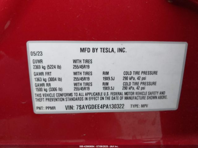 2023 TESLA MODEL Y 7SAYGDEE4PA130322 Photo 8