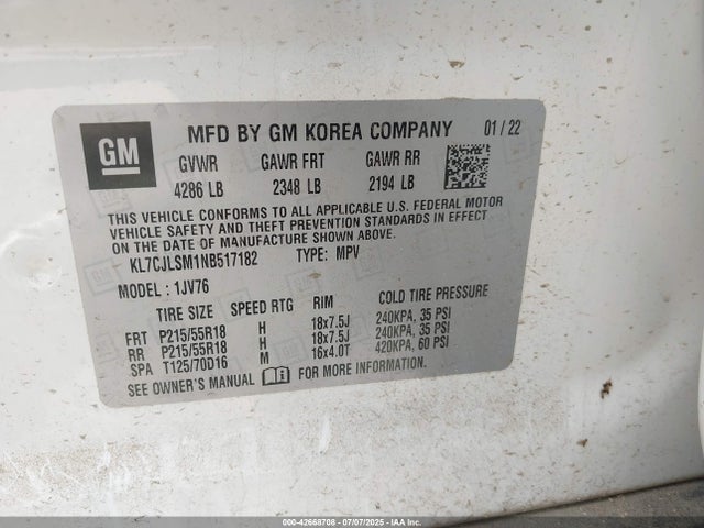 2022 CHEVROLET TRAX KL7CJLSM1NB517182 Photo 8