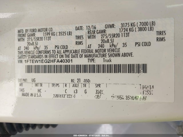 Ford gtdi 2017 1FTEW1EG2HFA40301 Image 9