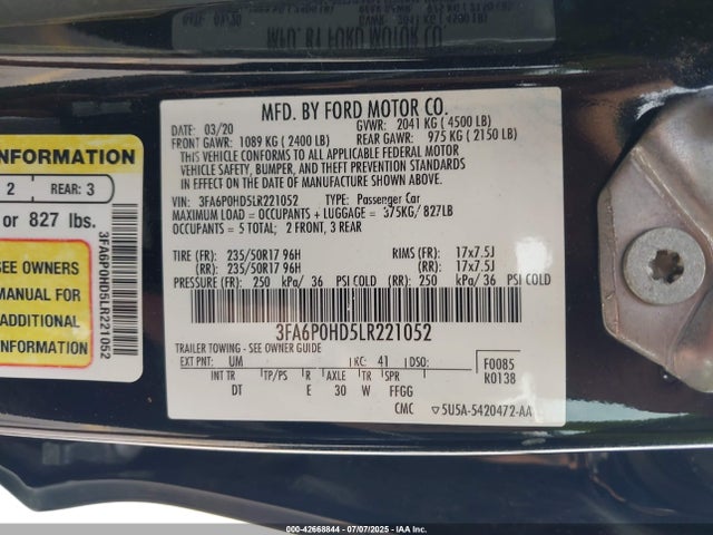 Ford 2020 2020 3FA6P0HD5LR221052 Image 9
