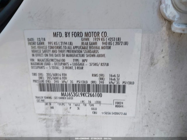 Ford 2019 2019 MAJ6S3GL9KC266100 Image 9