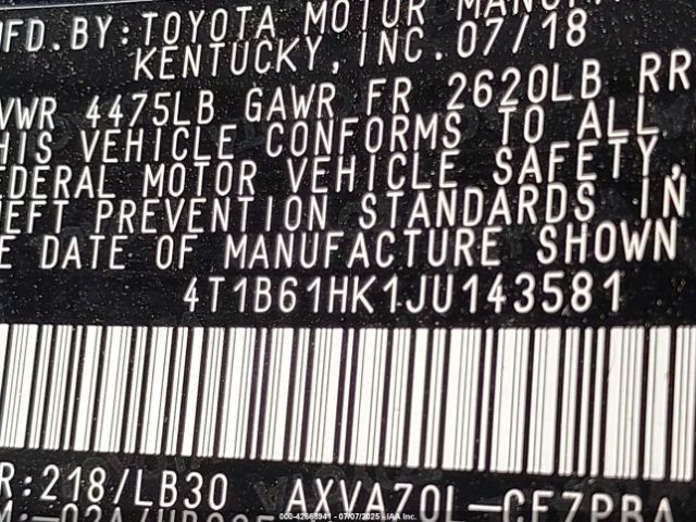 2018 TOYOTA CAMRY 4T1B61HK1JU143581 Photo 8