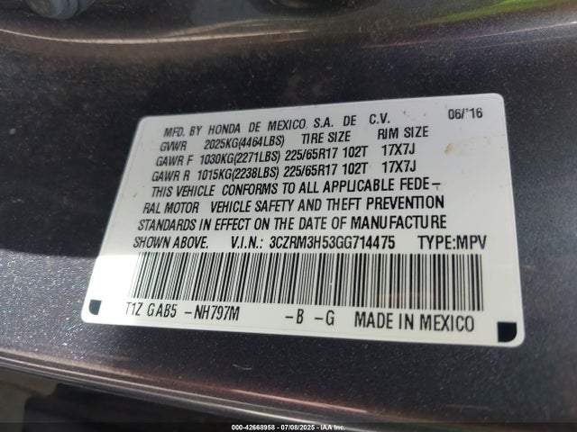 3CZRM3H53GG714475 Honda k24w9/k24v1