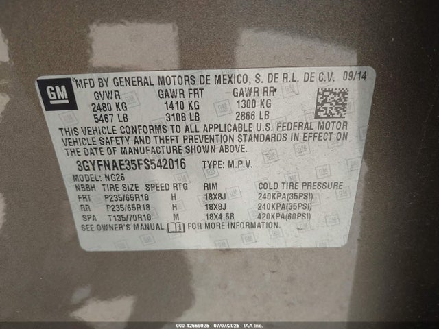 2015 CADILLAC SRX 3GYFNAE35FS542016 Photo 8