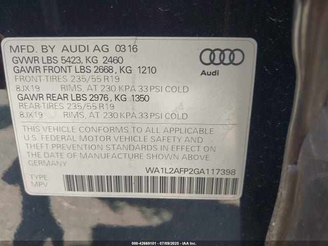 2016 AUDI Q5 WA1L2AFP2GA117398 Photo 8