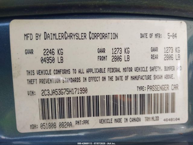 2005 CHRYSLER 300 2C3JA53G75H171990 Photo 8