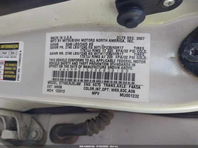 2008 MITSUBISHI ENDEAVOR 4A4MM21S28E038189 Photo 8