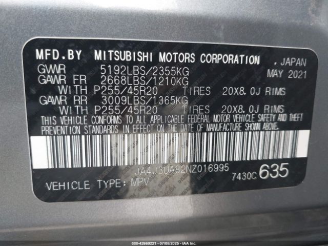 2022 MITSUBISHI OUTLANDER JA4J3UA82NZ016995 Photo 8