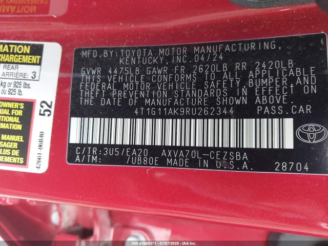 4T1G11AK9RU262344 Toyota a25a-fks