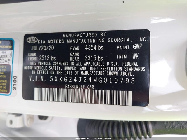 5XXG24J24MG010793 KIA t-gdi gamma ii